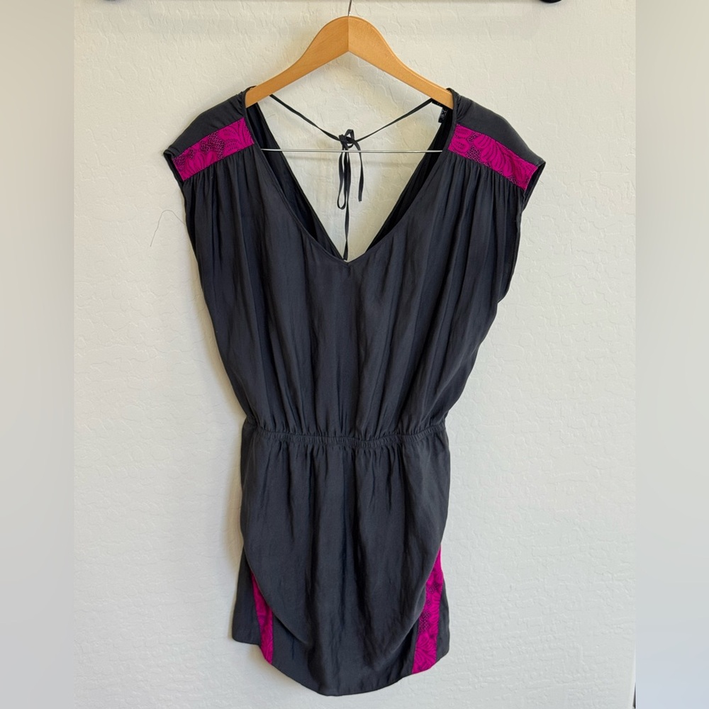 Express Charcoal Sleeveless Dress with Hot Pink Lace Trim EUC